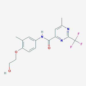 molecular formula C16H16F3N3O3 B7201911 N-[4-(2-hydroxyethoxy)-3-methylphenyl]-6-methyl-2-(trifluoromethyl)pyrimidine-4-carboxamide 