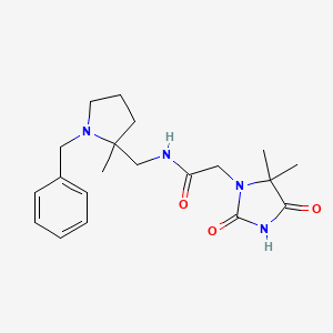 molecular formula C20H28N4O3 B7202118 N-[(1-benzyl-2-methylpyrrolidin-2-yl)methyl]-2-(5,5-dimethyl-2,4-dioxoimidazolidin-1-yl)acetamide 