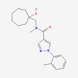 molecular formula C20H27N3O2 B7202198 N-[(1-hydroxycycloheptyl)methyl]-N-methyl-1-(2-methylphenyl)pyrazole-4-carboxamide 