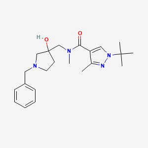 molecular formula C22H32N4O2 B7202325 N-[(1-benzyl-3-hydroxypyrrolidin-3-yl)methyl]-1-tert-butyl-N,3-dimethylpyrazole-4-carboxamide 