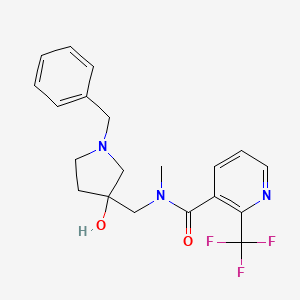 molecular formula C20H22F3N3O2 B7202343 N-[(1-benzyl-3-hydroxypyrrolidin-3-yl)methyl]-N-methyl-2-(trifluoromethyl)pyridine-3-carboxamide 
