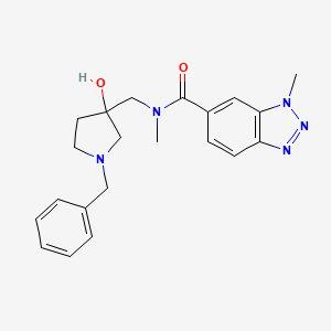 molecular formula C21H25N5O2 B7202361 N-[(1-benzyl-3-hydroxypyrrolidin-3-yl)methyl]-N,3-dimethylbenzotriazole-5-carboxamide 