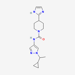 molecular formula C17H24N6O B7202460 N-[1-(1-cyclopropylethyl)pyrazol-4-yl]-4-(1H-imidazol-2-yl)piperidine-1-carboxamide 