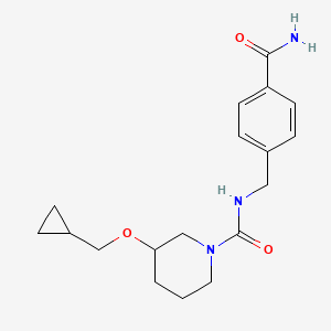 molecular formula C18H25N3O3 B7202487 N-[(4-carbamoylphenyl)methyl]-3-(cyclopropylmethoxy)piperidine-1-carboxamide 