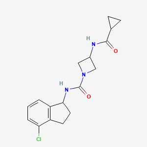 molecular formula C17H20ClN3O2 B7202502 N-(4-chloro-2,3-dihydro-1H-inden-1-yl)-3-(cyclopropanecarbonylamino)azetidine-1-carboxamide 