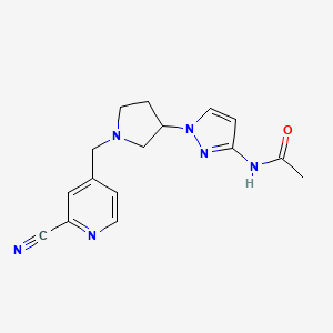 molecular formula C16H18N6O B7202635 N-[1-[1-[(2-cyanopyridin-4-yl)methyl]pyrrolidin-3-yl]pyrazol-3-yl]acetamide 