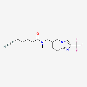 molecular formula C17H22F3N3O B7202765 N-methyl-N-[[2-(trifluoromethyl)-5,6,7,8-tetrahydroimidazo[1,2-a]pyridin-6-yl]methyl]hept-6-ynamide 