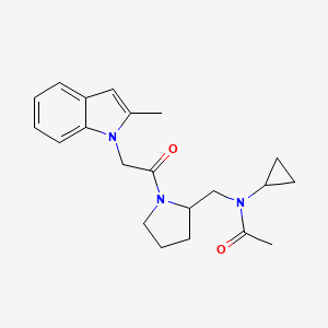 molecular formula C21H27N3O2 B7202812 N-cyclopropyl-N-[[1-[2-(2-methylindol-1-yl)acetyl]pyrrolidin-2-yl]methyl]acetamide 
