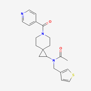 molecular formula C20H23N3O2S B7202845 N-[6-(pyridine-4-carbonyl)-6-azaspiro[2.5]octan-2-yl]-N-(thiophen-3-ylmethyl)acetamide 