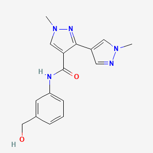 molecular formula C16H17N5O2 B7202906 N-[3-(hydroxymethyl)phenyl]-1-methyl-3-(1-methylpyrazol-4-yl)pyrazole-4-carboxamide 