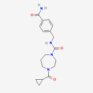 molecular formula C18H24N4O3 B7202950 N-[(4-carbamoylphenyl)methyl]-4-(cyclopropanecarbonyl)-1,4-diazepane-1-carboxamide 