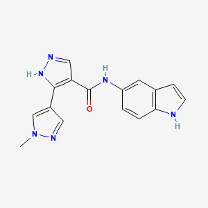 molecular formula C16H14N6O B7202955 N-(1H-indol-5-yl)-5-(1-methylpyrazol-4-yl)-1H-pyrazole-4-carboxamide 