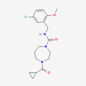 molecular formula C18H24ClN3O3 B7202973 N-[(5-chloro-2-methoxyphenyl)methyl]-4-(cyclopropanecarbonyl)-1,4-diazepane-1-carboxamide 