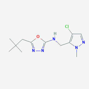 molecular formula C12H18ClN5O B7203071 N-[(4-chloro-2-methylpyrazol-3-yl)methyl]-5-(2,2-dimethylpropyl)-1,3,4-oxadiazol-2-amine 