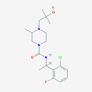 molecular formula C18H27ClFN3O2 B7203130 N-[1-(2-chloro-6-fluorophenyl)ethyl]-4-(2-hydroxy-2-methylpropyl)-3-methylpiperazine-1-carboxamide 
