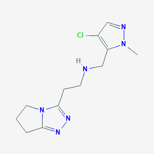 molecular formula C12H17ClN6 B7203135 N-[(4-chloro-2-methylpyrazol-3-yl)methyl]-2-(6,7-dihydro-5H-pyrrolo[2,1-c][1,2,4]triazol-3-yl)ethanamine 