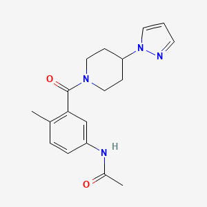 molecular formula C18H22N4O2 B7203142 N-[4-methyl-3-(4-pyrazol-1-ylpiperidine-1-carbonyl)phenyl]acetamide 