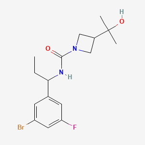 molecular formula C16H22BrFN2O2 B7203221 N-[1-(3-bromo-5-fluorophenyl)propyl]-3-(2-hydroxypropan-2-yl)azetidine-1-carboxamide 