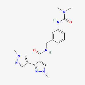 molecular formula C19H23N7O2 B7203335 N-[[3-(dimethylcarbamoylamino)phenyl]methyl]-1-methyl-3-(1-methylpyrazol-4-yl)pyrazole-4-carboxamide 