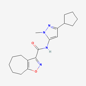 molecular formula C18H24N4O2 B7203404 N-(5-cyclopentyl-2-methylpyrazol-3-yl)-5,6,7,8-tetrahydro-4H-cyclohepta[d][1,2]oxazole-3-carboxamide 