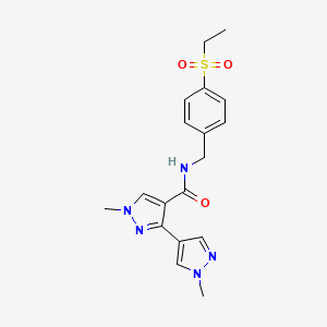 molecular formula C18H21N5O3S B7203407 N-[(4-ethylsulfonylphenyl)methyl]-1-methyl-3-(1-methylpyrazol-4-yl)pyrazole-4-carboxamide 
