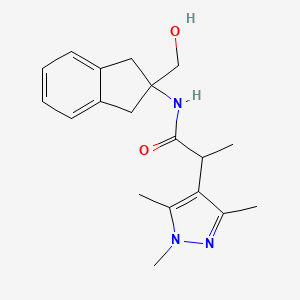 molecular formula C19H25N3O2 B7203533 N-[2-(hydroxymethyl)-1,3-dihydroinden-2-yl]-2-(1,3,5-trimethylpyrazol-4-yl)propanamide 