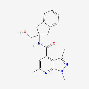 molecular formula C20H22N4O2 B7203534 N-[2-(hydroxymethyl)-1,3-dihydroinden-2-yl]-1,3,6-trimethylpyrazolo[3,4-b]pyridine-4-carboxamide 