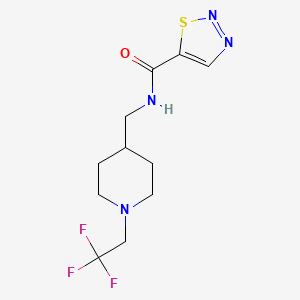 molecular formula C11H15F3N4OS B7203757 N-[[1-(2,2,2-trifluoroethyl)piperidin-4-yl]methyl]thiadiazole-5-carboxamide 