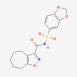 molecular formula C16H16N2O6S B7203853 N-(1,3-benzodioxol-5-ylsulfonyl)-5,6,7,8-tetrahydro-4H-cyclohepta[d][1,2]oxazole-3-carboxamide 