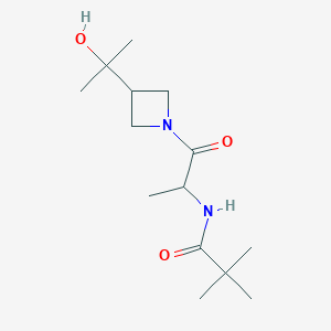molecular formula C14H26N2O3 B7203907 N-[1-[3-(2-hydroxypropan-2-yl)azetidin-1-yl]-1-oxopropan-2-yl]-2,2-dimethylpropanamide 