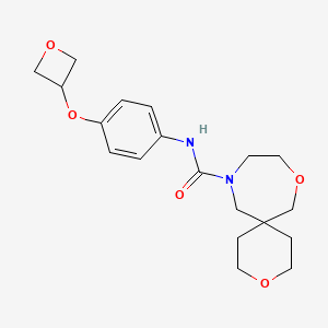 molecular formula C19H26N2O5 B7204060 N-[4-(oxetan-3-yloxy)phenyl]-3,8-dioxa-11-azaspiro[5.6]dodecane-11-carboxamide 