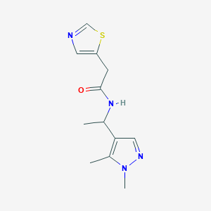 molecular formula C12H16N4OS B7204220 N-[1-(1,5-dimethylpyrazol-4-yl)ethyl]-2-(1,3-thiazol-5-yl)acetamide 