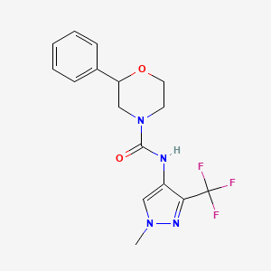 molecular formula C16H17F3N4O2 B7204359 N-[1-methyl-3-(trifluoromethyl)pyrazol-4-yl]-2-phenylmorpholine-4-carboxamide 