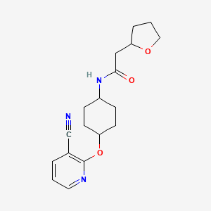 molecular formula C18H23N3O3 B7204424 N-[4-(3-cyanopyridin-2-yl)oxycyclohexyl]-2-(oxolan-2-yl)acetamide 