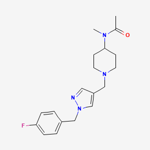 molecular formula C19H25FN4O B7204484 N-[1-[[1-[(4-fluorophenyl)methyl]pyrazol-4-yl]methyl]piperidin-4-yl]-N-methylacetamide 