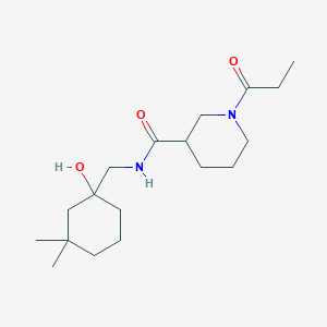 molecular formula C18H32N2O3 B7204618 N-[(1-hydroxy-3,3-dimethylcyclohexyl)methyl]-1-propanoylpiperidine-3-carboxamide 