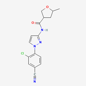 molecular formula C16H15ClN4O2 B7204758 N-[1-(2-chloro-4-cyanophenyl)pyrazol-3-yl]-5-methyloxolane-3-carboxamide 