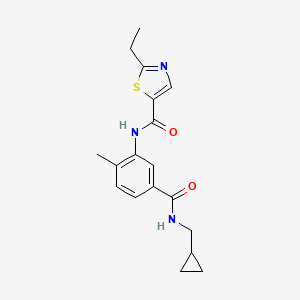 molecular formula C18H21N3O2S B7204777 N-[5-(cyclopropylmethylcarbamoyl)-2-methylphenyl]-2-ethyl-1,3-thiazole-5-carboxamide 