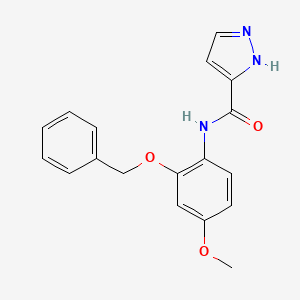 molecular formula C18H17N3O3 B7204804 N-(4-methoxy-2-phenylmethoxyphenyl)-1H-pyrazole-5-carboxamide 