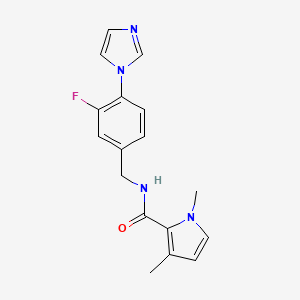 molecular formula C17H17FN4O B7204917 N-[(3-fluoro-4-imidazol-1-ylphenyl)methyl]-1,3-dimethylpyrrole-2-carboxamide 