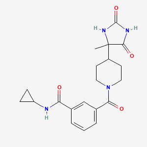 molecular formula C20H24N4O4 B7205027 N-cyclopropyl-3-[4-(4-methyl-2,5-dioxoimidazolidin-4-yl)piperidine-1-carbonyl]benzamide 