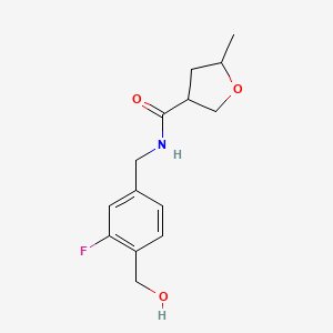 molecular formula C14H18FNO3 B7205050 N-[[3-fluoro-4-(hydroxymethyl)phenyl]methyl]-5-methyloxolane-3-carboxamide 