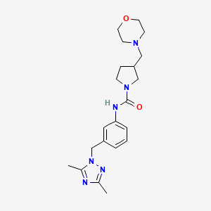 molecular formula C21H30N6O2 B7205057 N-[3-[(3,5-dimethyl-1,2,4-triazol-1-yl)methyl]phenyl]-3-(morpholin-4-ylmethyl)pyrrolidine-1-carboxamide 