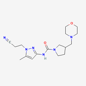 molecular formula C17H26N6O2 B7205074 N-[1-(2-cyanoethyl)-5-methylpyrazol-3-yl]-3-(morpholin-4-ylmethyl)pyrrolidine-1-carboxamide 