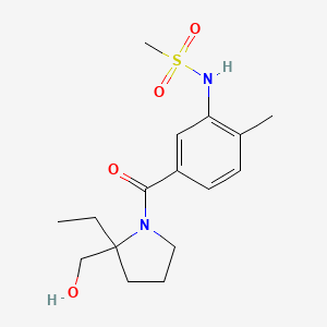 molecular formula C16H24N2O4S B7205277 N-[5-[2-ethyl-2-(hydroxymethyl)pyrrolidine-1-carbonyl]-2-methylphenyl]methanesulfonamide 