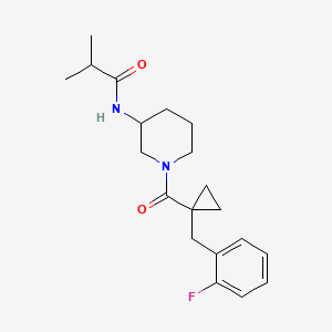molecular formula C20H27FN2O2 B7205387 N-[1-[1-[(2-fluorophenyl)methyl]cyclopropanecarbonyl]piperidin-3-yl]-2-methylpropanamide 