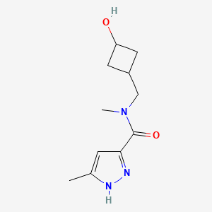 molecular formula C11H17N3O2 B7205436 N-[(3-hydroxycyclobutyl)methyl]-N,5-dimethyl-1H-pyrazole-3-carboxamide 