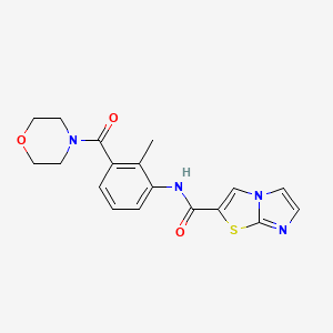 molecular formula C18H18N4O3S B7205551 N-[2-methyl-3-(morpholine-4-carbonyl)phenyl]imidazo[2,1-b][1,3]thiazole-2-carboxamide 