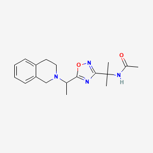 molecular formula C18H24N4O2 B7205580 N-[2-[5-[1-(3,4-dihydro-1H-isoquinolin-2-yl)ethyl]-1,2,4-oxadiazol-3-yl]propan-2-yl]acetamide 