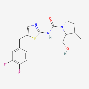 molecular formula C17H19F2N3O2S B7205652 N-[5-[(3,4-difluorophenyl)methyl]-1,3-thiazol-2-yl]-2-(hydroxymethyl)-3-methylpyrrolidine-1-carboxamide 